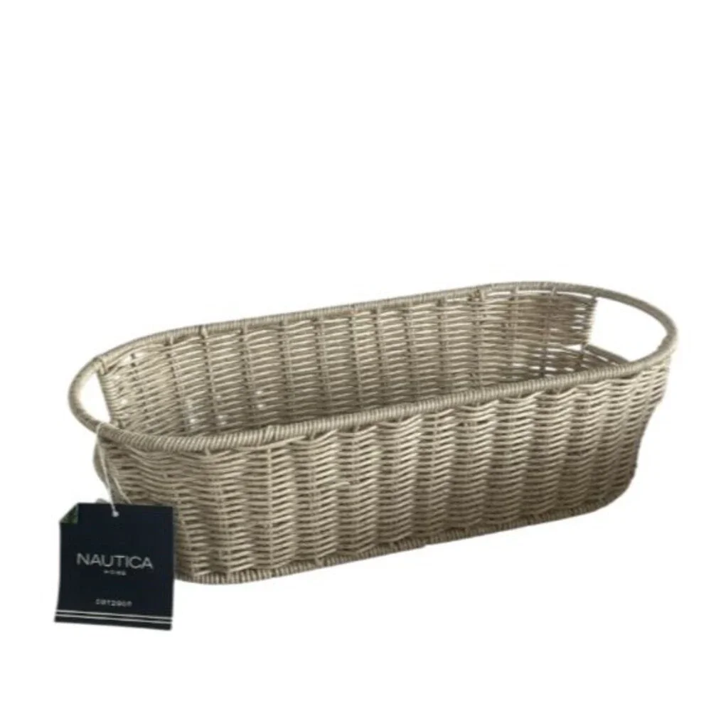 Nautica Woven Faux Wicker Off White Indoor Outdoor Basket Oval 15
